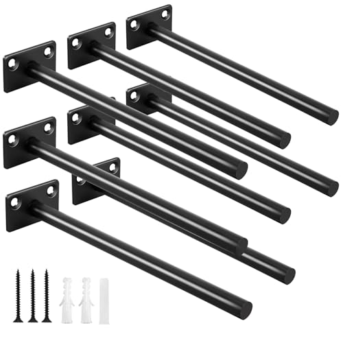 8 Pcs 8" Black Solid Steel Floating Shelf Bracket Blind Shelf Supports - Hidden Brackets for Floating Wood Shelves - Concealed Blind Shelf Support – Screws and Wall Plugs Included - size: 8 Inch, style: 8 Pack-Solid