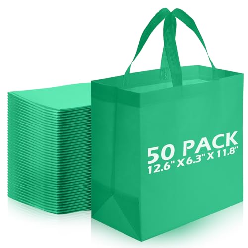 Reginary 50 Pcs Reusable Tote Bags Shopping Bags Non Woven, Green - color: Green