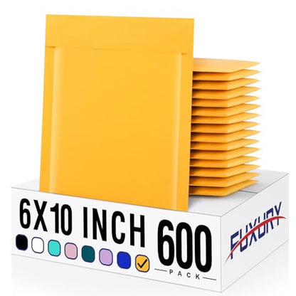 Fuxury Kraft Bubble Mailers 6x10" 600Pack Strong Adhesion Padded Envelopes - color: Yellow, size: 6x10" 600PC