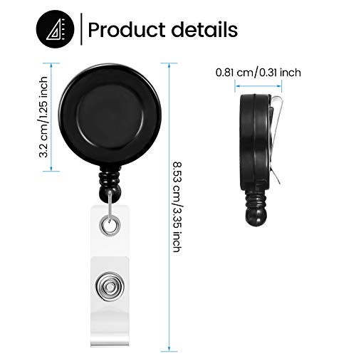 Zonon 100 Pcs Retractable Badge Reel ID Holder with Clip,Black - color: Black