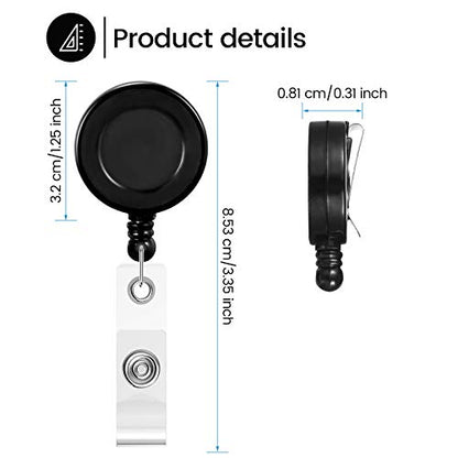 Zonon 100 Pcs Retractable Badge Reel ID Holder with Clip,Black - color: Black
