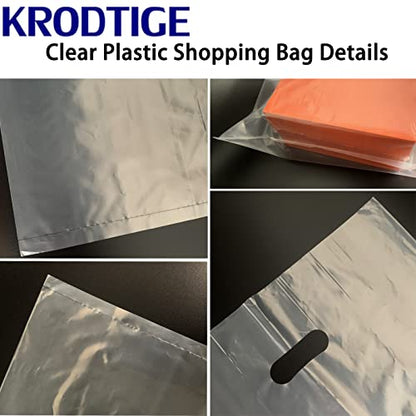 100 Pack 18"x18" Clear Merchandise Plastic Shopping Bags with Handles,2 Mil Thick Clear Plastic Shopping Bags -Die Cut Handles Large Retail Bags,Trade Show, Party& Multiple Occasions(No Gusset)