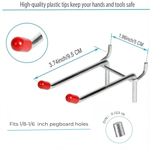 Double Arm Metal Pegboard Hooks 10 Pack, Dual Pegboard Hooks, 3.74 Inch - size: 3.74inch
