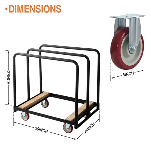 4 Wheel Panel Cart Dolly, Heavy Duty Dolly Cart, 6 Inch Casters, Panel Bars & E Strap Attachment Included, 1,500 Lb Capacity