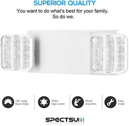 SPECTSUN 10 Pack LED Emergency EXIT Sign Lighting Combo- 120-277V Emergency Exit Lights for Home Power Failure-UL 924 Certified Commercial Emergency Light Fixtures,Ebulb Emergency Power - size: 10 Pack