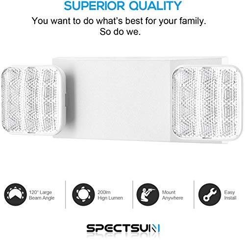 SPECTSUN 12 Pack LED Emergency Lighting Fixture with 2 LED Heads and Hardwired Adjustable White Color Commercial Emergency Lights with Battery Backup for Power Failure - size: 12 Pack