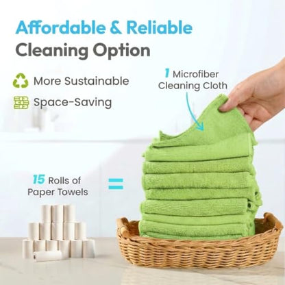 Microfiber Cleaning Cloth 12 Pack, 12 x 12 Inch,Green - color: Green