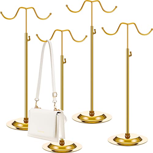 Weysat 4 Pcs Purse Display Stand Adjustable Metal Handbag Holder, Gold - color: Gold