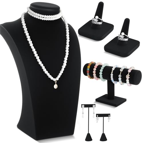 Kigley 6 Pcs Jewelry Display Set Necklace Bust T Bar Bracelet Holder Black - color: Black