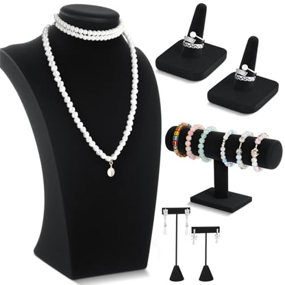 Kigley 6 Pcs Jewelry Display Set Necklace Bust T Bar Bracelet Holder Black - color: Black