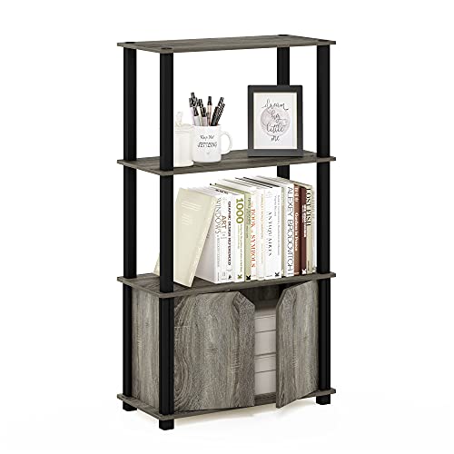 Furinno Go Green 4-Tier Storage Shelves, Book Shelf, French Oak - color: French Oak Grey/Black, size: 4-Tier with Cabinet