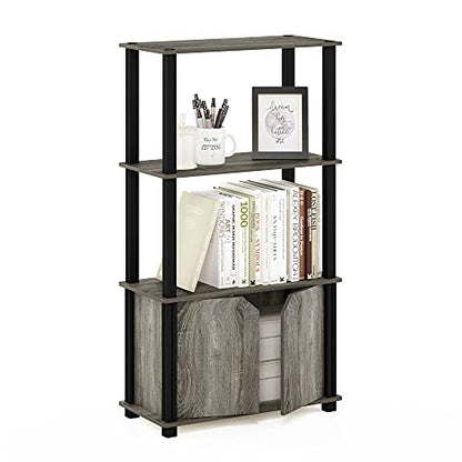 Furinno Go Green 4-Tier Storage Shelves, Book Shelf, French Oak - color: French Oak Grey/Black, size: 4-Tier with Cabinet