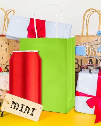 qiqee 24PCS Mini Gift Bag with Handles Bulk 4.5"x2.5"x6" Gift Bags Plum Green Bags Multiple Uses - color: Plum Green