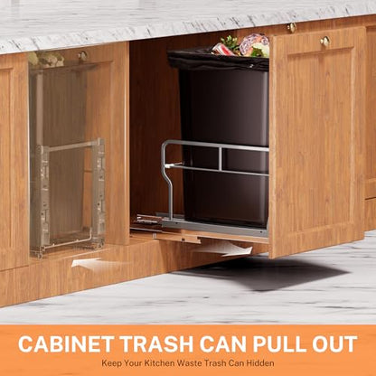 YJHome 8gal/31qt Pull Out Trash Can Under Cabinet, Soft-Close Slides - color: Black, style: Single-B