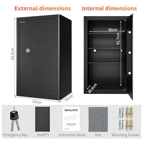 WASJOYE Cabinet Safe with Key for Money, 3.7 Cu Ft Key Security Safety Box - size: 3.7 Cu Ft Black