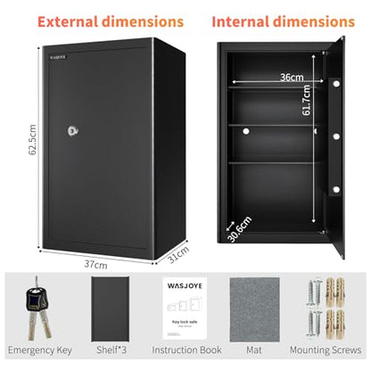 WASJOYE Cabinet Safe with Key for Money, 3.7 Cu Ft Key Security Safety Box - size: 3.7 Cu Ft Black