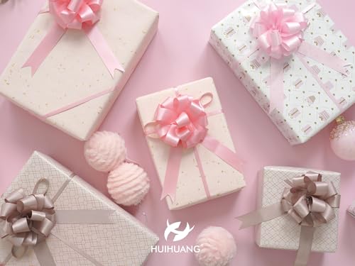 HUIHUANG Baby Pink Bows for Gift Wrapping 12 PCS Satin Pull Bows 4" x 8" - color: Baby Pink, size: 1 Pack (12 bows, 4 in x 8 in)