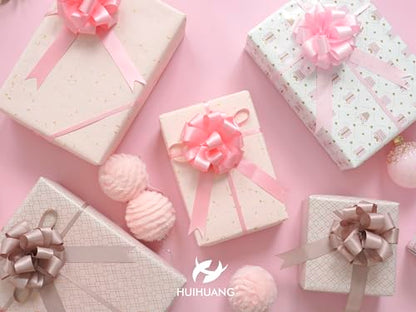 HUIHUANG Baby Pink Bows for Gift Wrapping 12 PCS Satin Pull Bows 4" x 8" - color: Baby Pink, size: 1 Pack (12 bows, 4 in x 8 in)