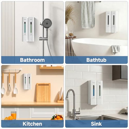 Shampoo Dispenser for Shower - Shower Soap Dispenser Wall Mounted No Drill - Shampoo Body Wash Dispenser 2 Chamber - Easy Install for Bathroom Hotel White 800ml - color: White 2