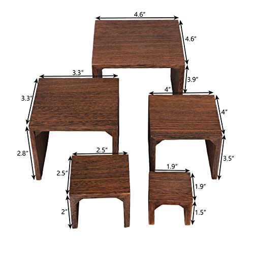 MOOCA Wooden Jewelry Display Stand Set, 5-Piece Product Risers - color: Brown N Shape, 5 Pieces
