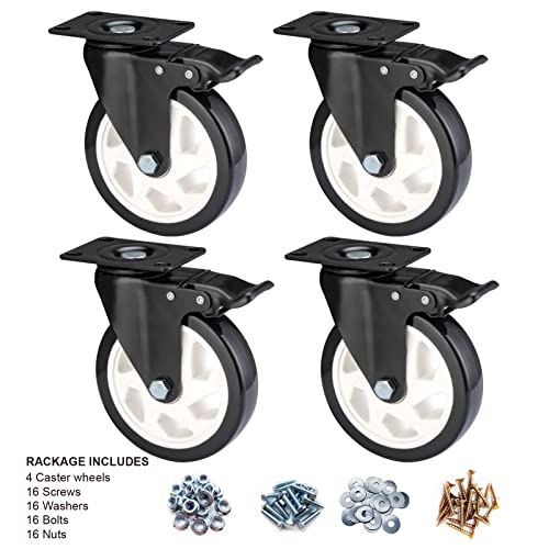 Caster Wheels-5 Inch Swivel Casters Set of 4 Heavy Duty with Brake - color: Black, size: 5"4pack Black