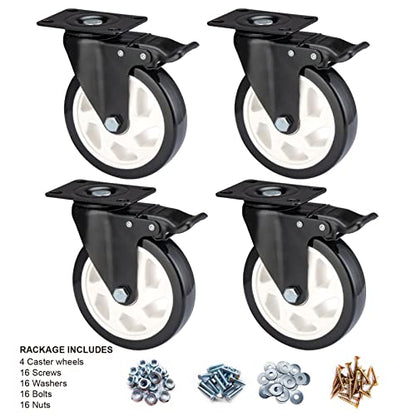 Caster Wheels-5 Inch Swivel Casters Set of 4 Heavy Duty with Brake - color: Black, size: 5"4pack Black