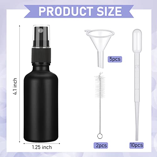 Nuogo 100 Pcs 2 Oz Glass Spray Bottles, Fine Mist Spray Bottle Refillable Cosmetic Bottles Empty Small Bottle with 10 Droppers, 5 Funnels, 2 Brushes for Essential Oil Cleaning Solutions(Black) - color: Black