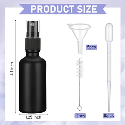 Nuogo 100 Pcs 2 Oz Glass Spray Bottles, Fine Mist Spray Bottle Refillable Cosmetic Bottles Empty Small Bottle with 10 Droppers, 5 Funnels, 2 Brushes for Essential Oil Cleaning Solutions(Black) - color: Black