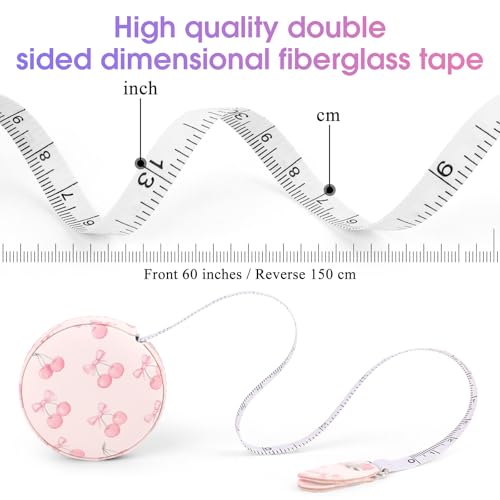 Retractable Mini Leather Tape Measure, Auto Retract Bow Cherry - color: Pink Bow Cherry