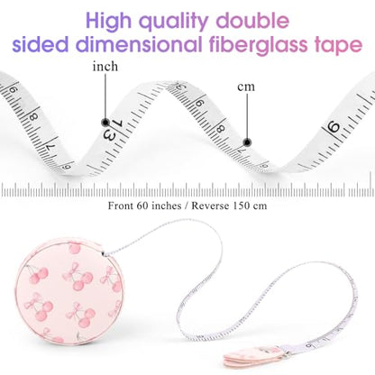 Retractable Mini Leather Tape Measure, Auto Retract Bow Cherry - color: Pink Bow Cherry