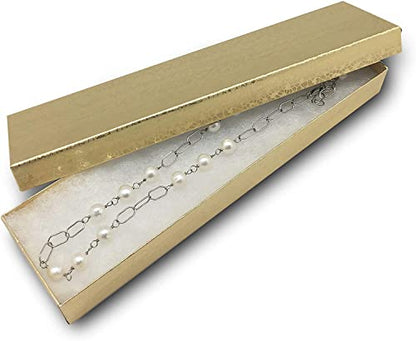 RJ Displays 6 Pack Gold Foil Paper Cardboard Color Cotton Boxes Jewelry Bracelet, Watches, Necklace and Anklet Gift Displays 8" x 2" (Gold) - color: Gold