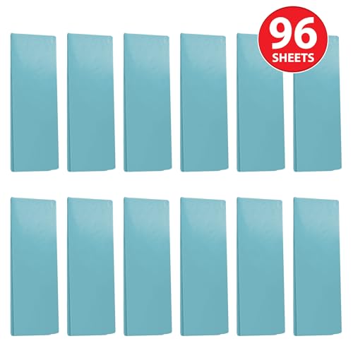 Beistle Light Blue Tissue Paper Sheets – 96 Pack, Bulk Square Craft Tissue, Gift Wrapping for Bags, Boxes, Crafts, Packaging Filler for Retail Displays, Shipping, Parties & Decorative Use, 20” x 20”