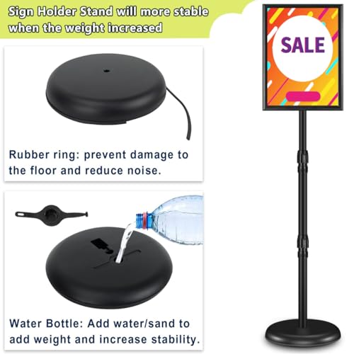 SZCY LLC Adjustable Sign Holder Stand 8.5x11 inch, Floor Standing Sign Holder, 360° Rotation, Signage Stand with Snap-Open Frame Display, Outdoor Indoor Standing Display Sign Holders for advertising