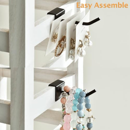 Ikee Design 5 Tiers Wood Rotating Jewelry Earring Display 42 Hooks - color: 4 side, Wash White, 42 hooks