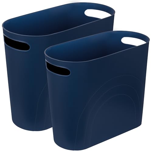rejomiik Small Bathroom Trash Can, 3.5 Gallon Slim Garbage Can, 2 Pack Navy - color: Navy, size: 2 pack