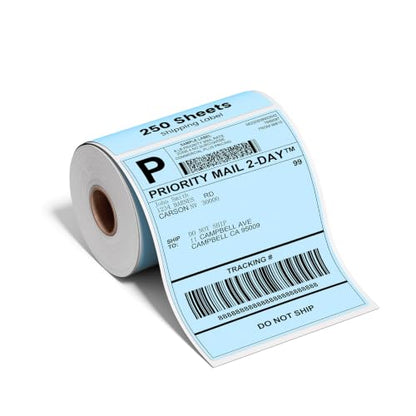 Phomemo 4x6 Blue Thermal Label, Shipping Labels Pack of 250 4x6 Roll Labels, Compatible with Phomemo, Zebra, Rollo, Jadens and Other Thermal Printers - color: Blue