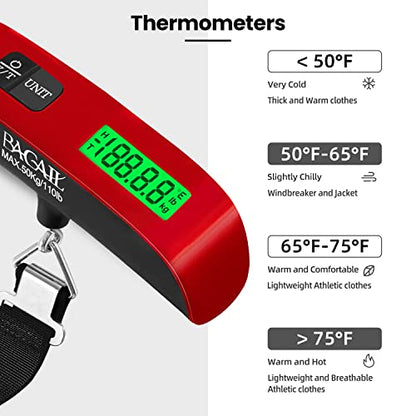 BAGAIL Digital Luggage Scale, 110lbs Hanging Baggage Scale with Backlit LCD Display, Portable Suitcase Weighing Scale, Travel Luggage Weight Scale with Hook, Strong Straps for Travelers - color: Red
