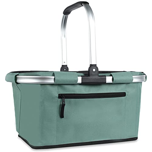 Picnic Basket, SIYUAN Shopping Basket with Handle 22L Collapsible Grocery Basket Portable Folding Basket for Marketing Picnic Reuasble Laundry Basket for Travel, Green - color: Light Green