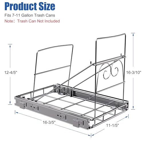 JOWBOOW Pull Out Trash Can Under Cabinet, Adjustable Cabinet Trash Can Pull Out Kit Under Sink Slide Out Shelf(Bin Not Included), Fits Min. 12" Opening Cabinet