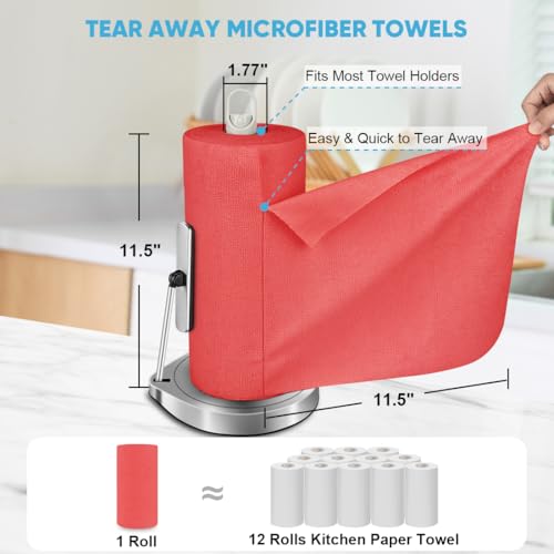 AIDEA Red Microfiber Cleaning Cloth Roll-75PK, Paper Towels 11.5"×11.5" - color: Red