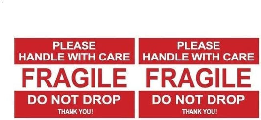 Fragile Please Handle with Care Do Not Drop Label Stickers 2" x 3" Waterproof, Bright Red (100 Stickers) - size: 100 Stickers