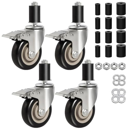 4-Inch Heavy-Duty Expanding Stem Casters with Brake - Prep Table Casters Set of 4, Fit 7/8" to 1-5/8" ID Tube Pipe Legs for Stainless Steel Table, Equipment Stand, Carts, Shelving Racks - style: with Brake