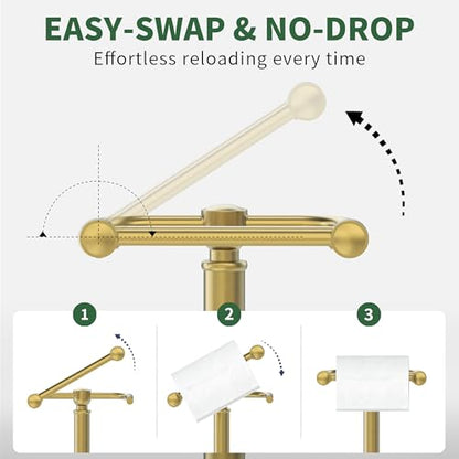 Toilet Paper Holder Stand,Free Standing Toilet Paper Holder,Modern Post Pivoting Toilet Paper Stand with Stable Weighted Base,SUS304 Stainless Steel Tissue Roll Holder Stand for Bathroom,Brushed Gold - color: Brushed Gold