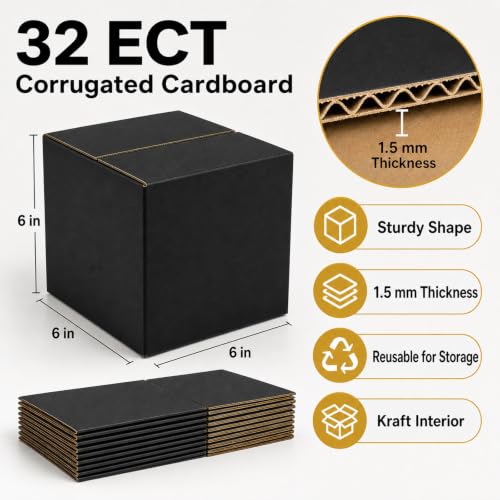 6x6x6 Black Shipping Boxes, Pack of 35 - size: 6"x6"x6"