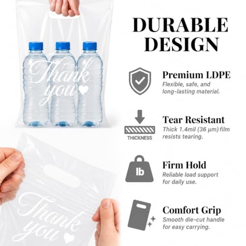 100PCS Thank You Clear Plastic Bags with Handles, 9 x 12 Inch - color: 02-Clear TY, size: 9"x12"