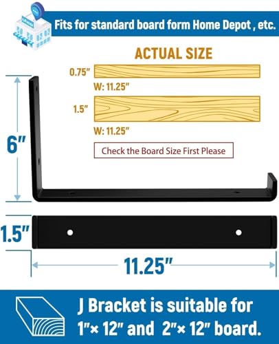 LEOPO Shelf Brackets 12 inch, 1/5 inch Thick 6-Pack Floating Shelf Bracket - color: black-6 pack, size: 11.25"