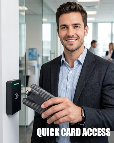 LIUGX Badge Holder with Metal Clip, Carbon Fiber-Texture, Hold 4 Cards - color: Black