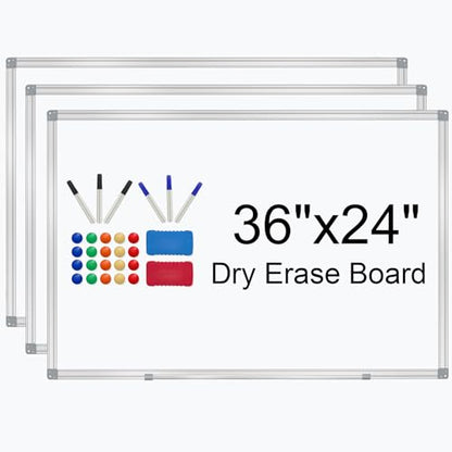 H-Qprobd 3' x 2' Whiteboard Dry Erase White Board for Wall 36x24 (3pcs) Magnetic Boards for Office Classroom & Home, Small Wall Whiteboard Including 6 Markers, 20 Magnets, 2 Erasers - size: 36"x24"(3pcs)