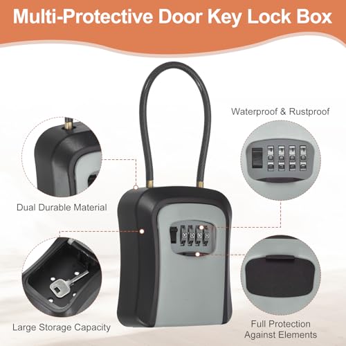 PATIKIL Key Lock Soft Box with Code, (4.7 x 3.9 Inch, Grey), Resettable Combination Lockbox Portable Key Storage Box with Wall-Mounted Bracket, Suit - for Home Entrance/Garage/Warehouse - color: Grey