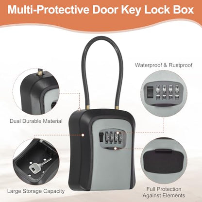 PATIKIL Key Lock Soft Box with Code, (4.7 x 3.9 Inch, Grey), Resettable Combination Lockbox Portable Key Storage Box with Wall-Mounted Bracket, Suit - for Home Entrance/Garage/Warehouse - color: Grey